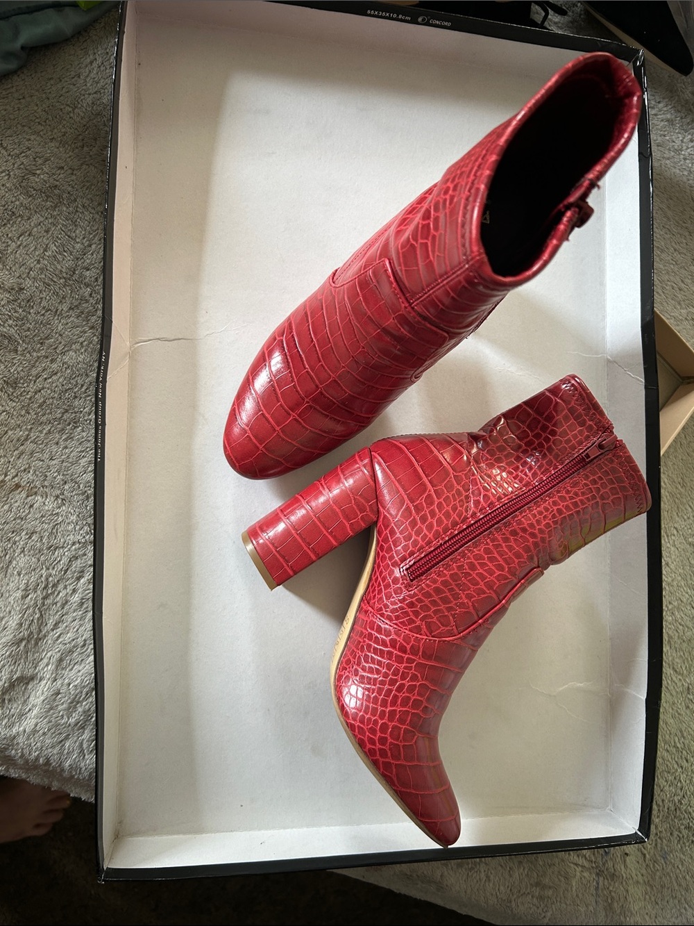 Aldo Red Croc-Embossed Block Heel Ankle Boots